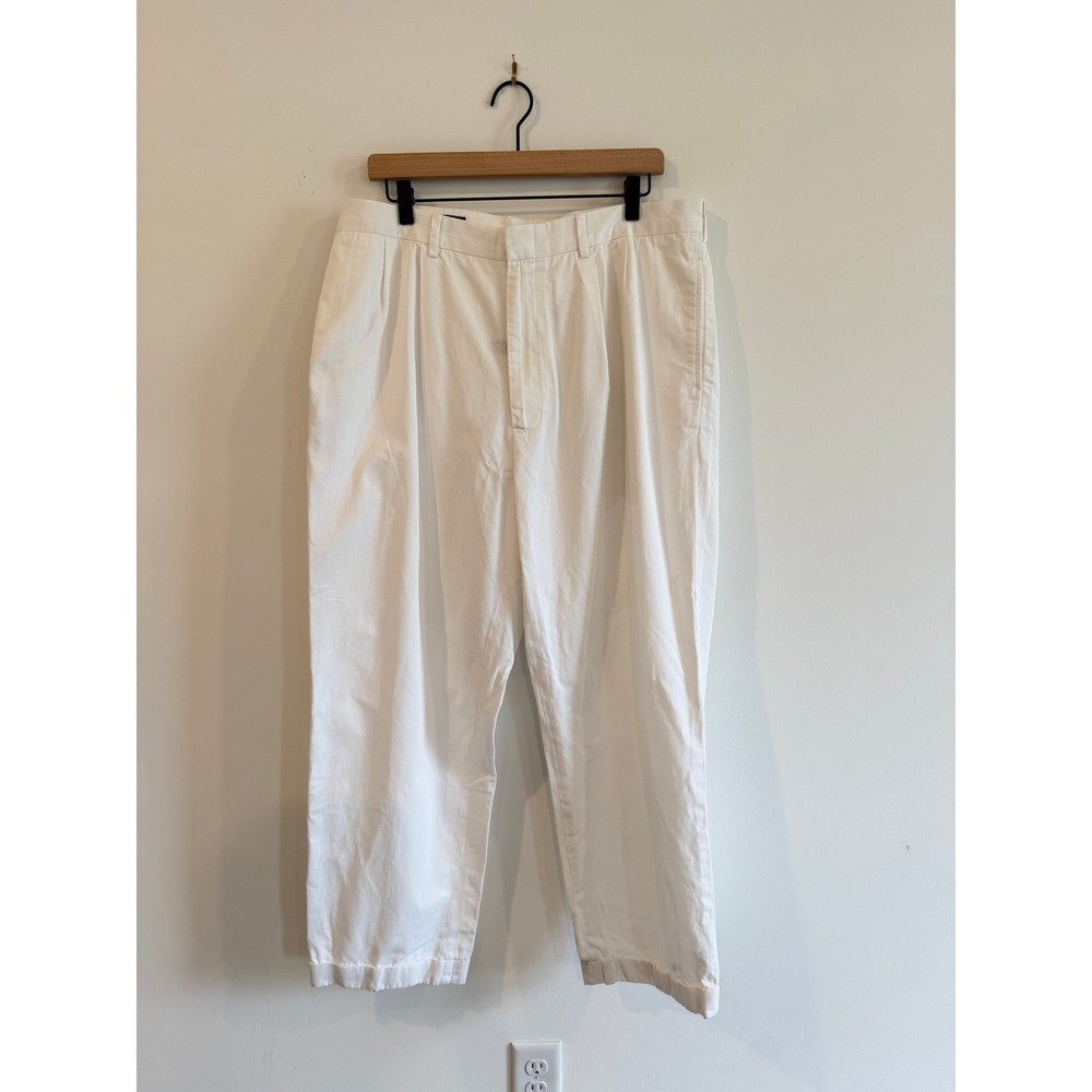 Polo Ralph Lauren Mens White Pleated Chino Pants Straight Leg Cotton 38X34